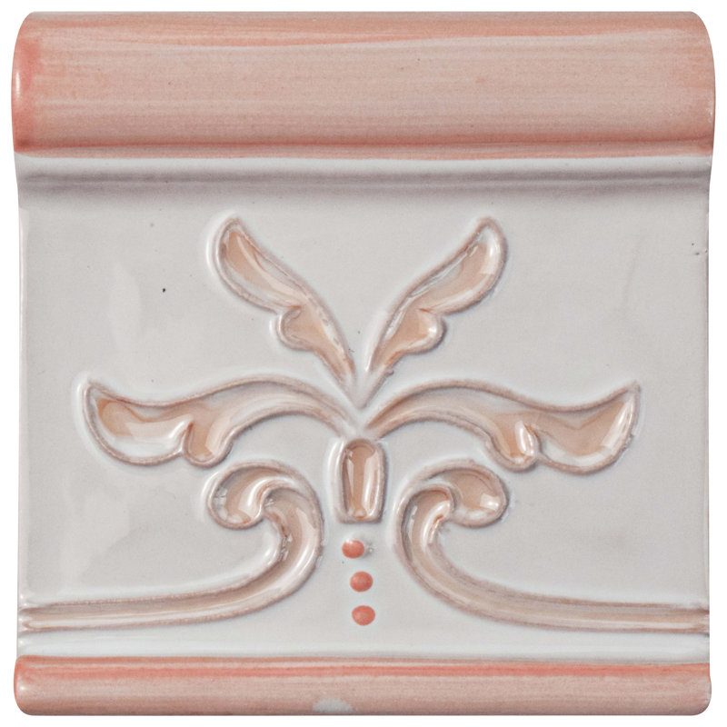 Novecento Friso Evoli 5" x 5" Ceramic Bullnose Tile Trim, White/Pink