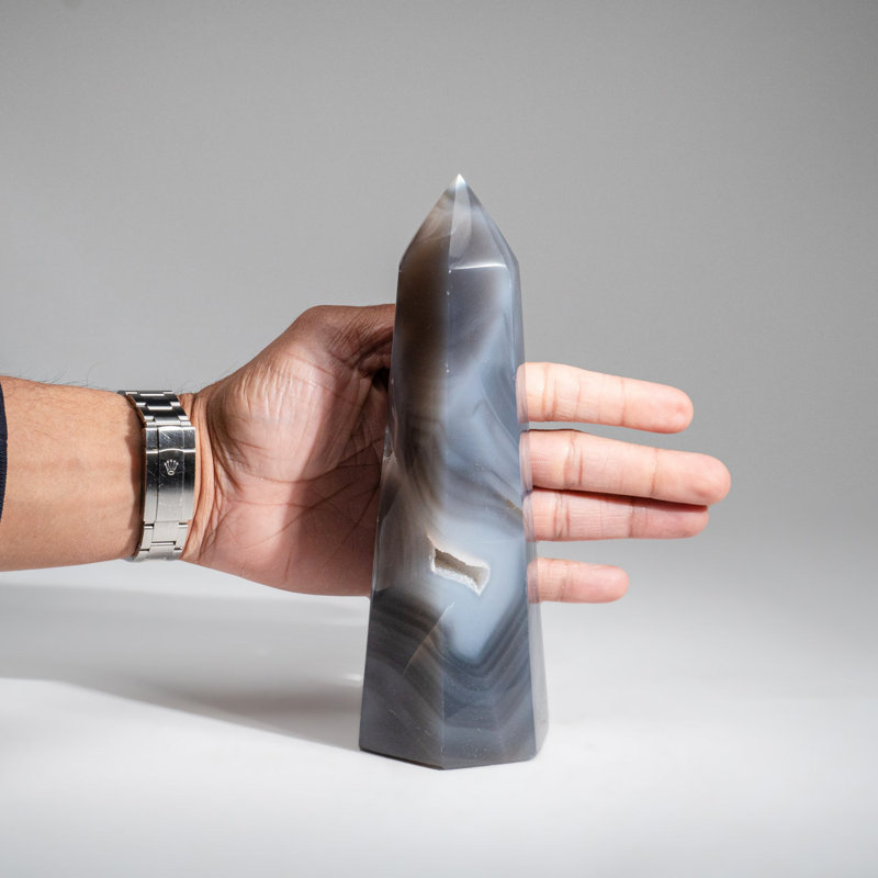 Genuine Polished Blue Agate Point from Madagascar (2.5 Lbs), Gray/Blue/Ivory, 8" H x 2.5" W x 2" D