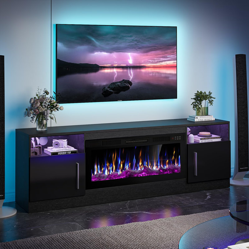 Meuble télé 70 po avec foyer et foyer de 36 po jusqu'à 80 po, Black