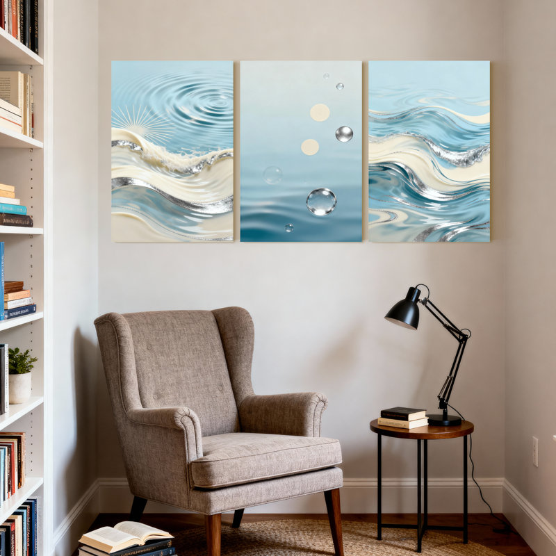 «Abstract Water Waves Sunlight Bubbles Reflections», ensemble de 3 impressions sur toile, H 18 po x l 36 po