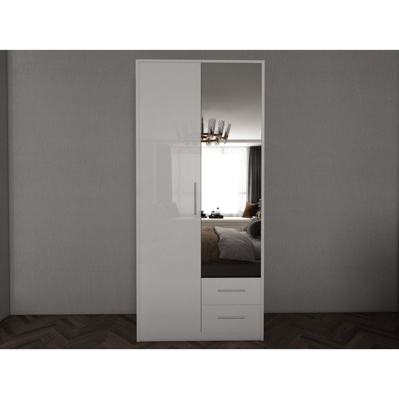 Pamel 2 Door Manufactured Wood Wardrobe, Gloss White