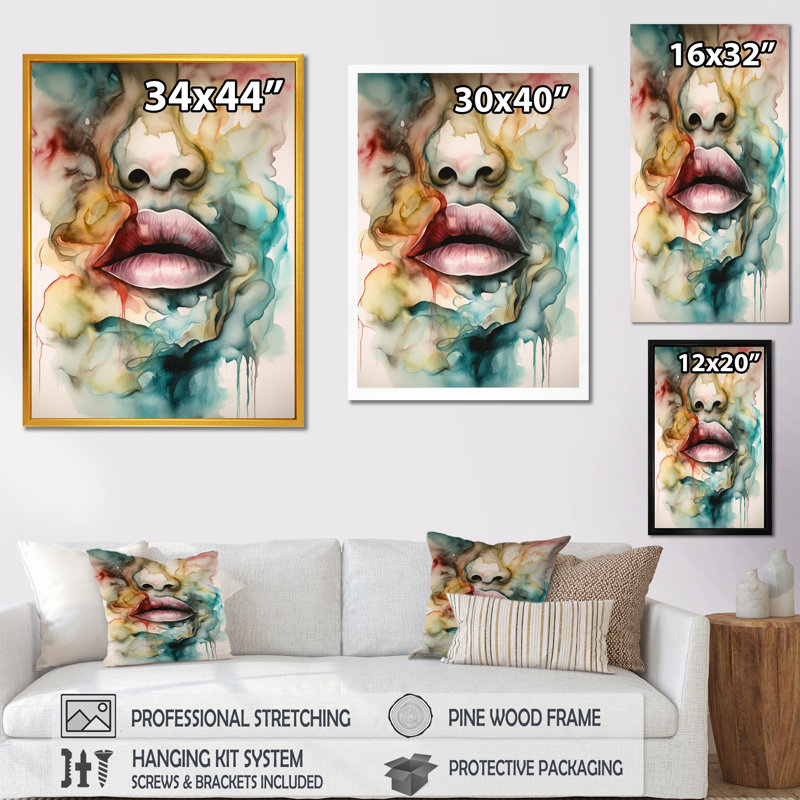 «Colorful Lips», reproduction sur toile, Cadre noir, H 32 po x l 24 po x P 1 po