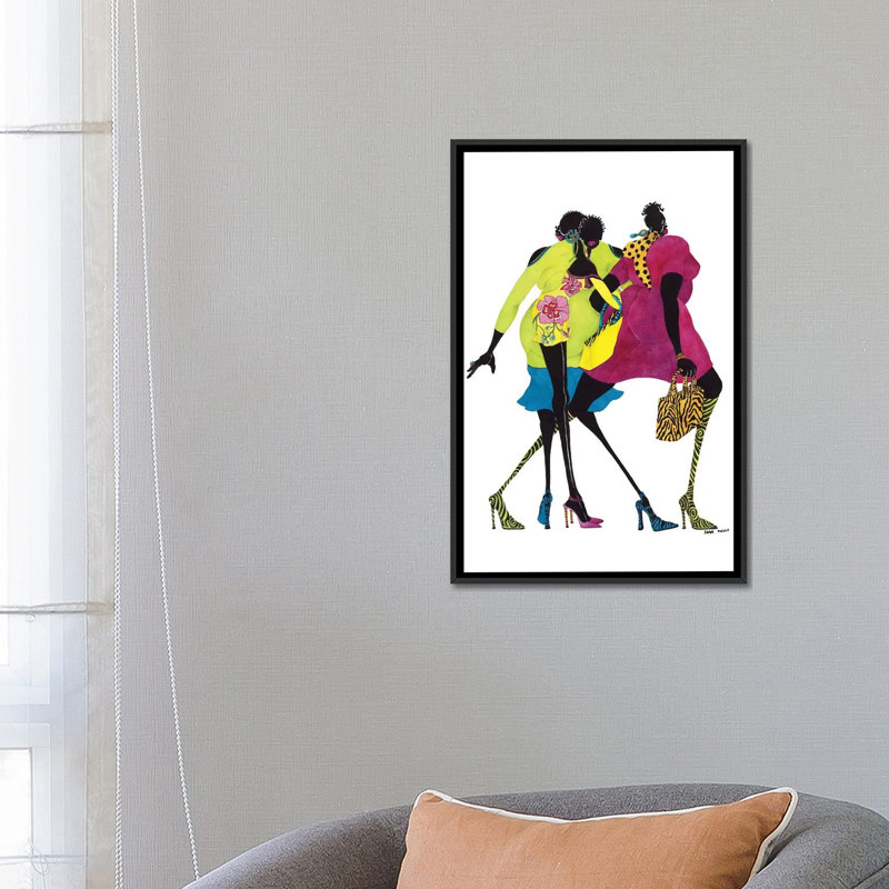 «Shop You Til Drop» par Shan Kelly, reproduction d'art graphique sur toile, Toile avec cadre noir, Pas de tapis