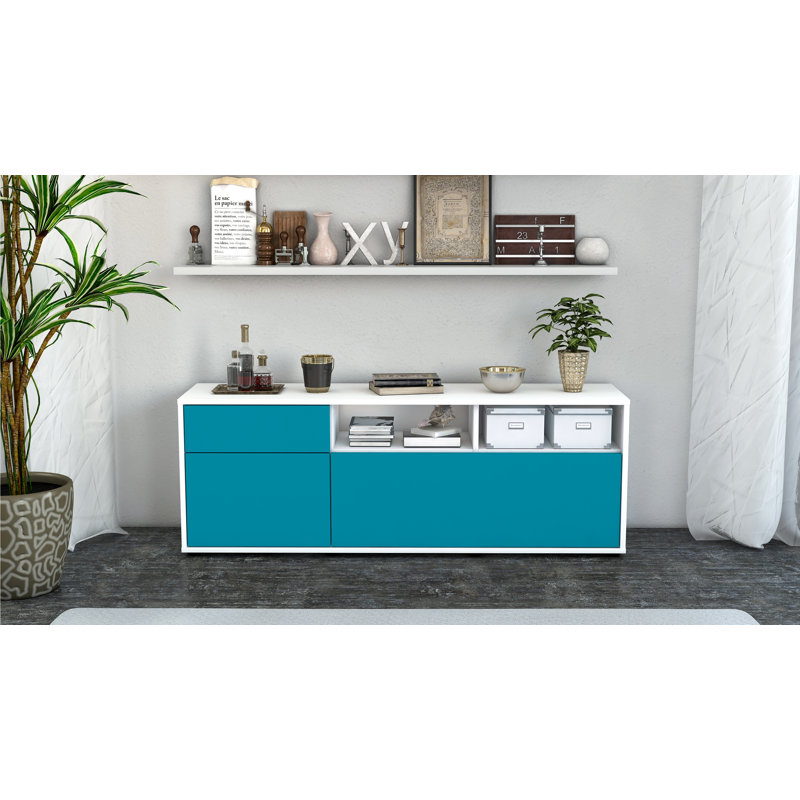 Yeates TV Stand, Turquoise / Matte White