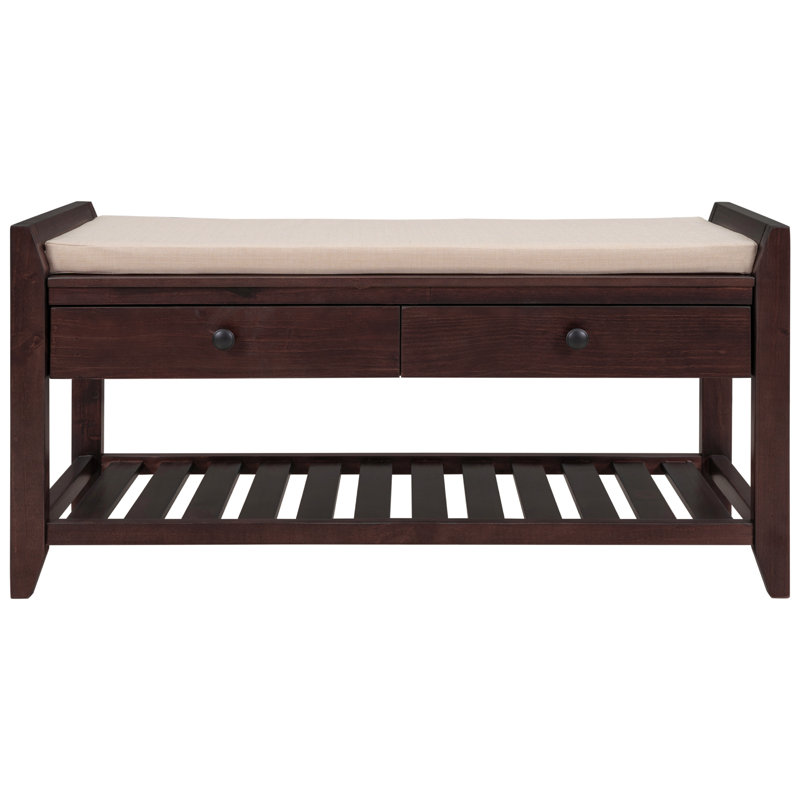 Shoe Rack With Cushioned Seat And Drawers, Multipurpose Entryway Storage Bench, Espresso