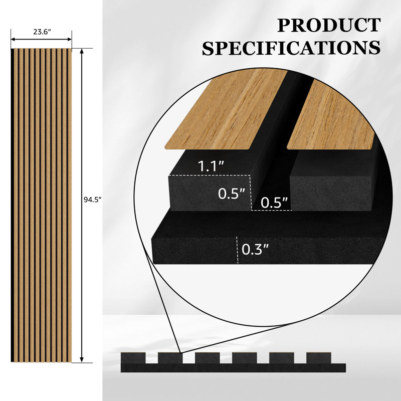 2pcs x 94.5" x 24" 3D Acoustic Slat Wall Panels for Interior Wall Décor American Oak Wall Slat(2 Pack/31.50 sq.ft)