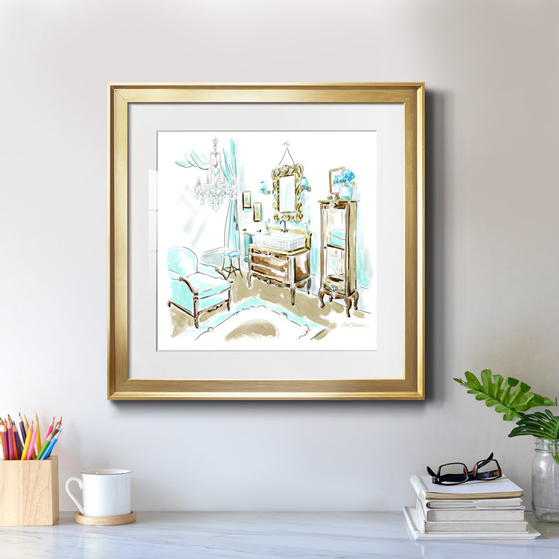 Blue Opulence I - cadre photo, H 17,5 po x l 17,5 po x P 1,5 po, Papier encadré doré