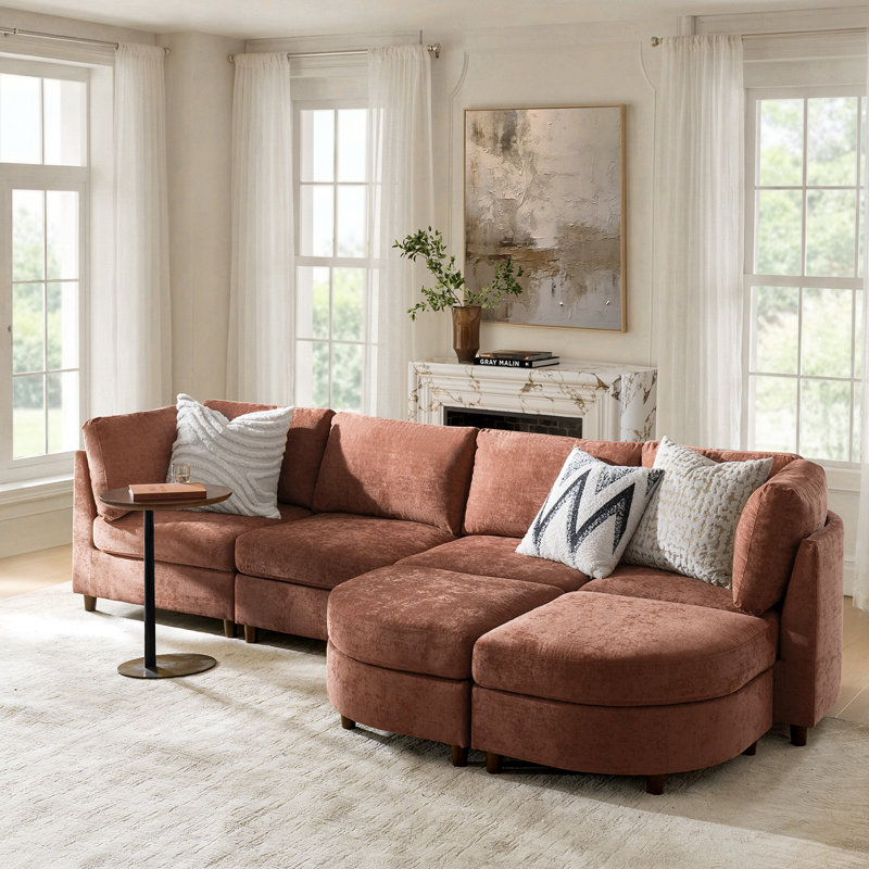 Canapé modulaire avec repose-pieds Dayman l 125 po, Chenille corail