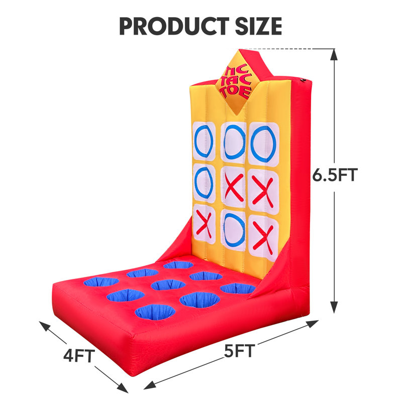 Jeu de lancer de tic-tac-toe gonflable de 6,5 pi avec ventilateur intégré, jeu de carnaval pour les fêtes, les événements et les réunions de famille dans la cour intérieure et extérieure