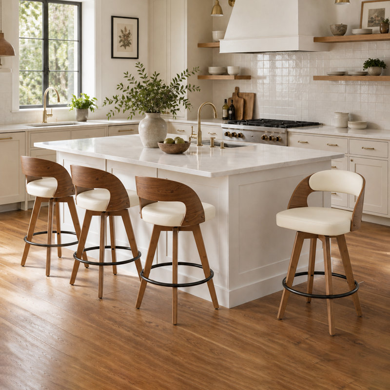 Ensemble de 4 tabourets pivotants Humphery, Similicuir beige, Tabouret de bar (siège d'une hauteur de 30 po)