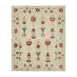 Rug & Kilim’S Block Print Rug, Cream White With Warm And Playful Floral Motifs