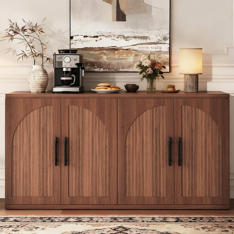 Storage Cabinet With Adjustable Shelves: Multi-Purpose Sideboard For Home, 31.5" H x 63" W x 15.8" D, Walnut