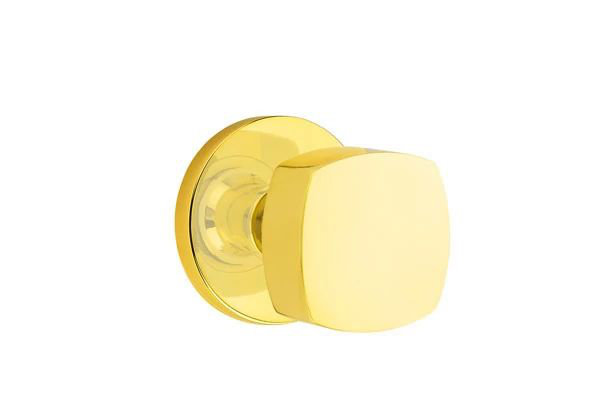 Emtek Privacy Interior Mortise Set w/ Disk Rosette & Freestone Knob (RH), Unlacquered Brass