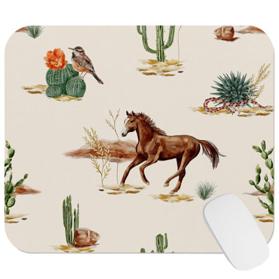 Animals Wild Wild West Desert Cactus Pattern I Southwestern Gaming Cute Office Laptop Desk Pad Gift Mat Square Rectangle Non-Slip Mousepad