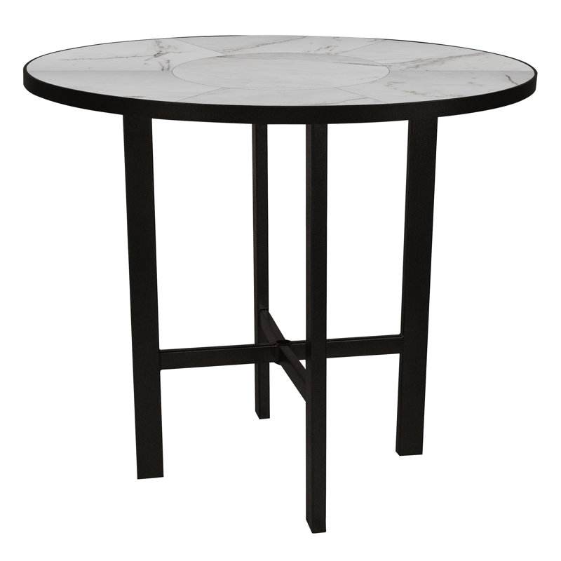 Tables Outdoor Round Bar Table, Carbon Black, Pallazo White, 39 H" W x 42" W x 42" D