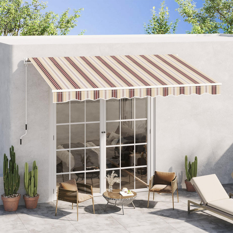 Auvent mural rétractable pour terrasse, H 59 po x l 155,5 po x P 96,5 po, Rayures rouges