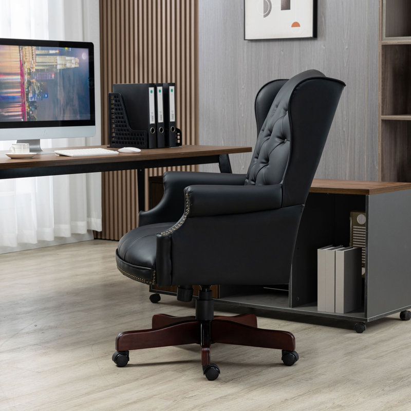 Fauteuil de direction ergonomique en similicuir, siège et dossier rembourrés épais, roulettes à roulement en douceur, noir