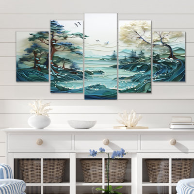 Teal White Iceberg Glacial Reflections - Art mural moderne sur toile - 5 panneaux