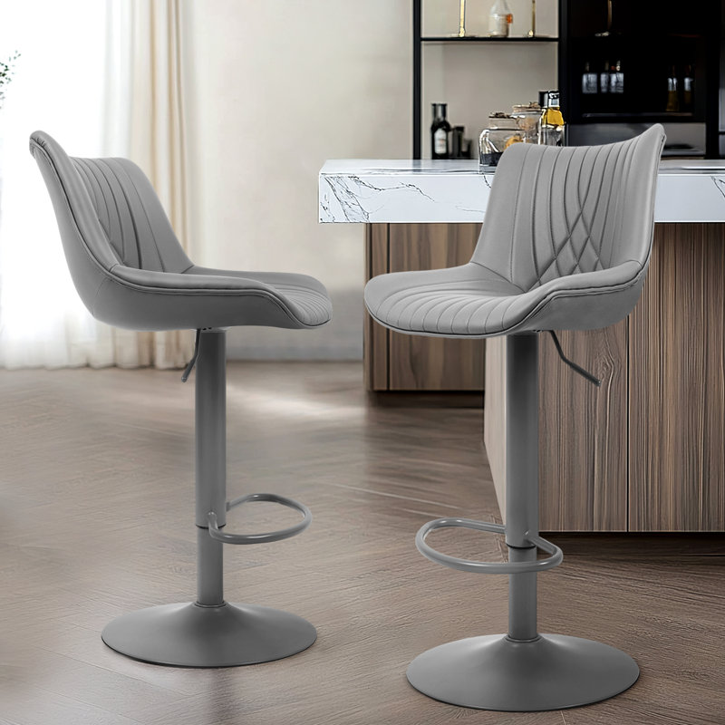 Adjustable Swivel Counter Stools with Back, Gray