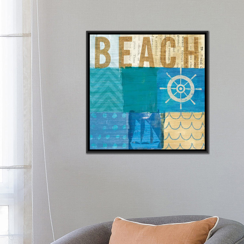 «Beachscape Series: Collage IV», impression sur toile, H 18 po x l 18 po x P 1,5 po, Toile avec cadre noir, Pas de tapis