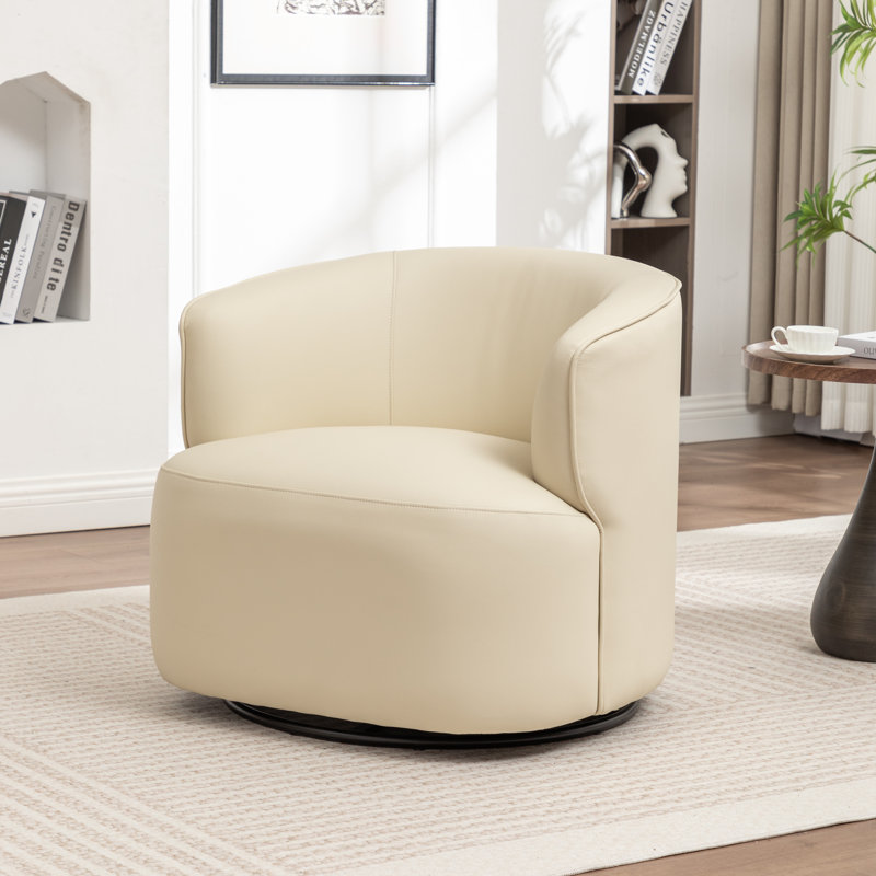 Fauteuil demi-tonneau pivotant de 32 po Tybias, Crème, crème