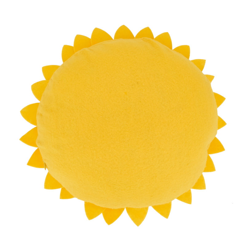 Yellow Felt Flower Round Throw Pillow with Poly Filling