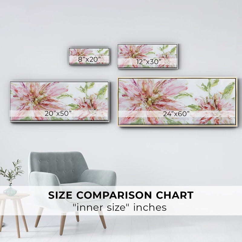 Floral Panache- Framed Canvas, 12" H x 30" W