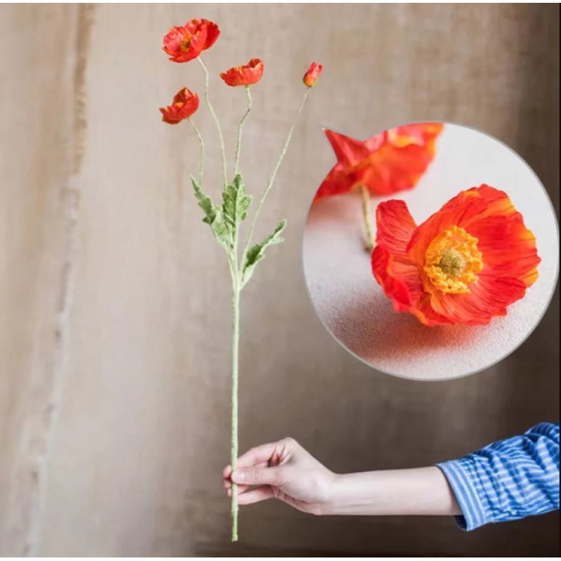 Jet de coquelicot en soie, 1 tige, Rouge