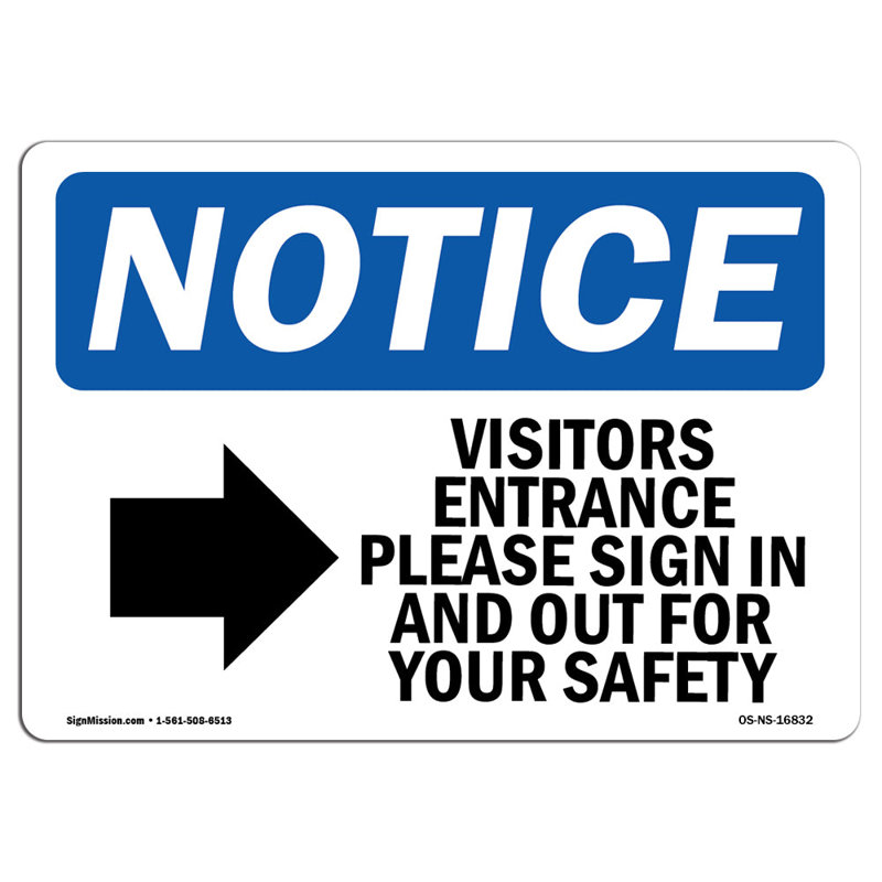 Avis d'entrée visiteur, H 24 po x l 18 po x P 0,1 po