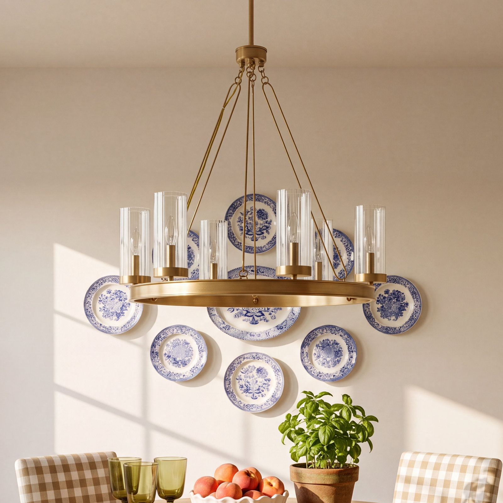 Iron 6-Light Chandelier, Brass