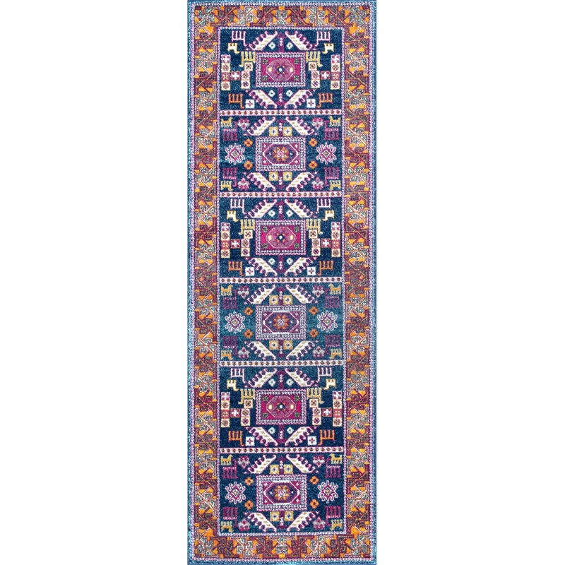 Delilah Southwestern Navy/Brown Area Rug, Runner 2'8" x 8'