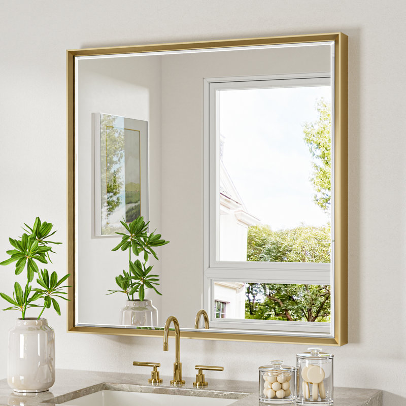 Miroir de salle de bain mural Lohoski, Or, 36 po x 36 po