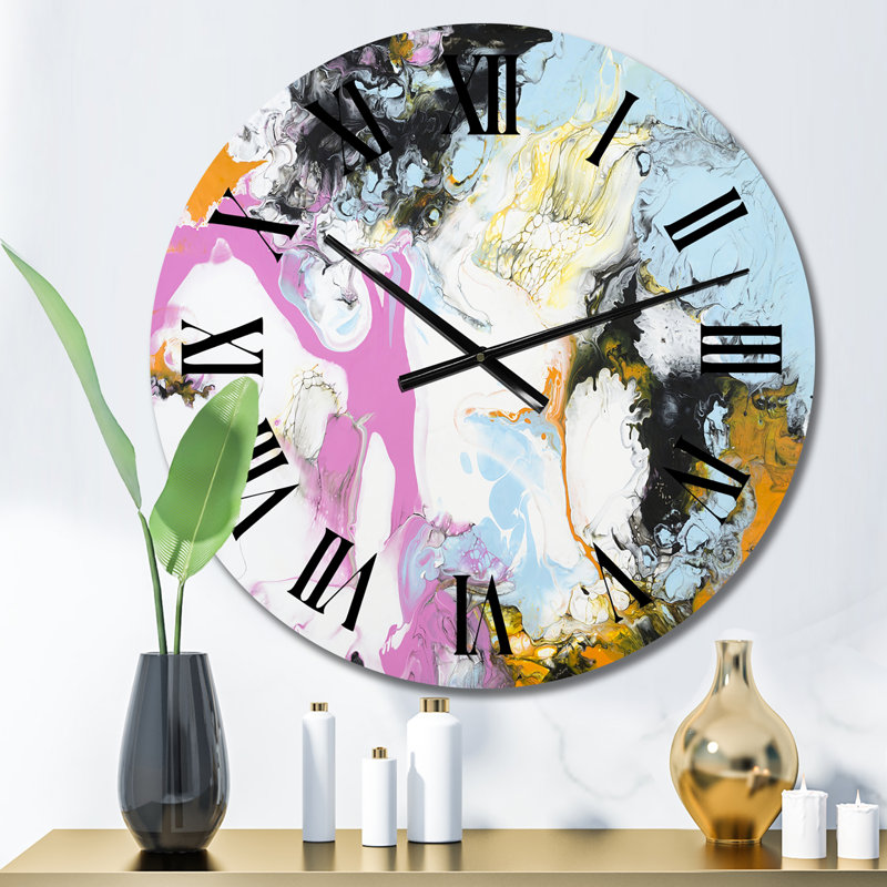 Horloge murale moderne rose, orange, blanc et bleu clair, Petit