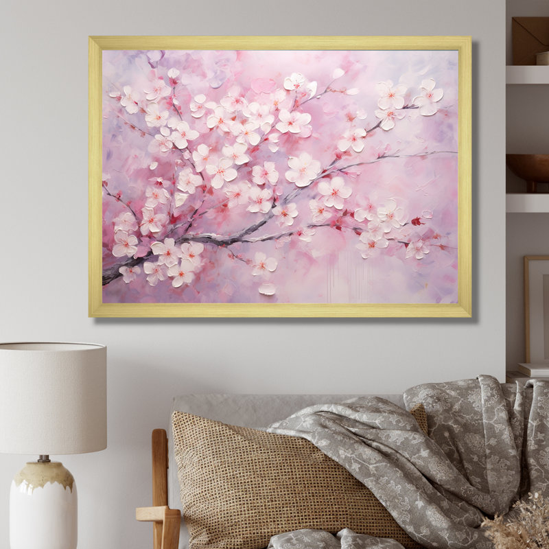 Minimalisme cerisier rose sur toile, H 24 po x l 32 po x P 1 po, Cadre doré simple