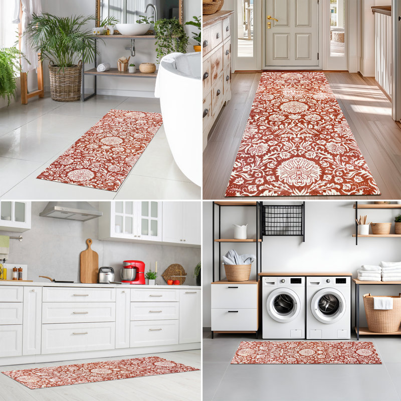 Tapis de couloir une pièce, L 75 po x L 28 po, Orange; brun clair