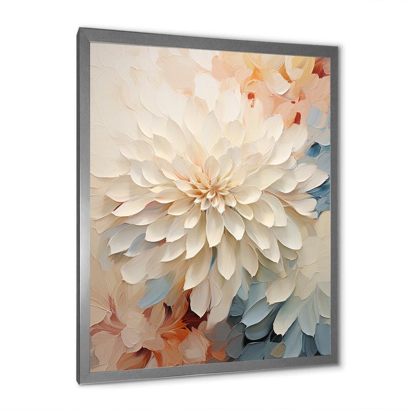 Fleur blanche de dahlia minimaliste I - impression, Cadre simple argenté, H 40 po x l 30 po x P 1,5 po