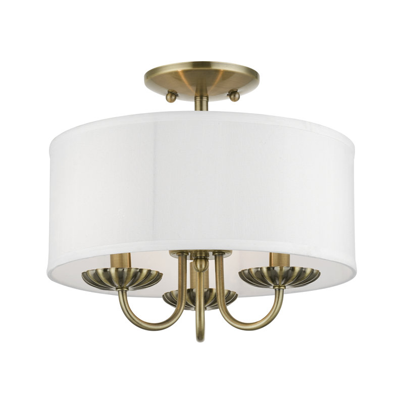 Brookdale Antique Brass 3-Light Semi-Flush Drum Shade Fixture