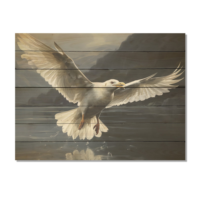 Vol de mouettes - animal côtier sur bois, H 30 po x l 40 po x P 0,78 po