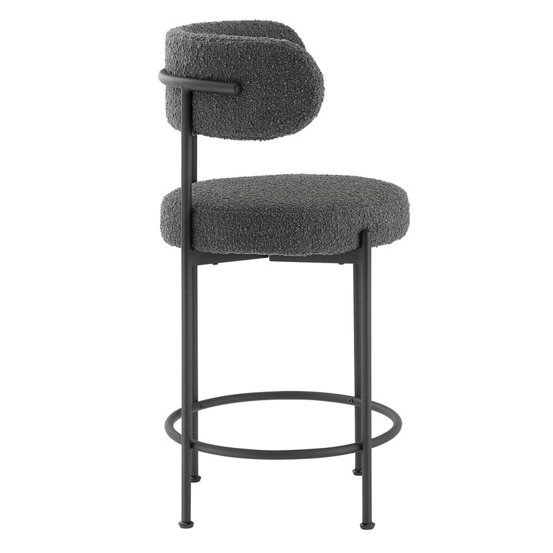 Charcoal Black Boucle Fabric Adjustable Counter Stools Set of 2