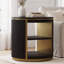 Table de bout ronde en bois massif noir avec rangement, table d'appoint de salon moderne Mid-Century entièrement assemblée avec bordure dorée brossée et base cannelée-594253122