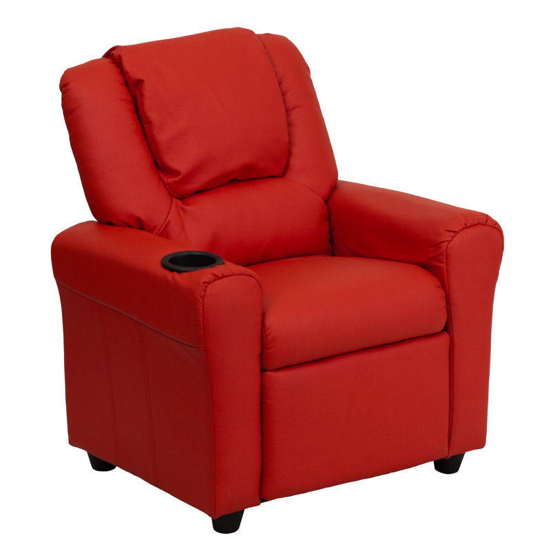 Forman LeatherSoft Contemporary Kids Recliner with Cup Holder and Headrest, Red