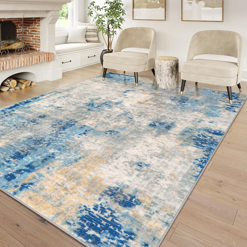 Kayo Modern Abstract Washable Area Rugs for Bedroom Soft Large Accent Carpet for Living Room Home Decor, Rectangle 9' x 12'