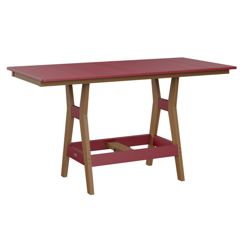 Harbor Outdoor Bar Table, Natural Teak, Scarlet Red, 38.87" H x 66" W x 33" D