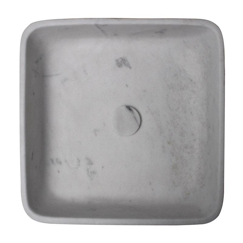 Lavabo de salle de bain vasque carré Maxton Stone, Marbre blanc lune adouci