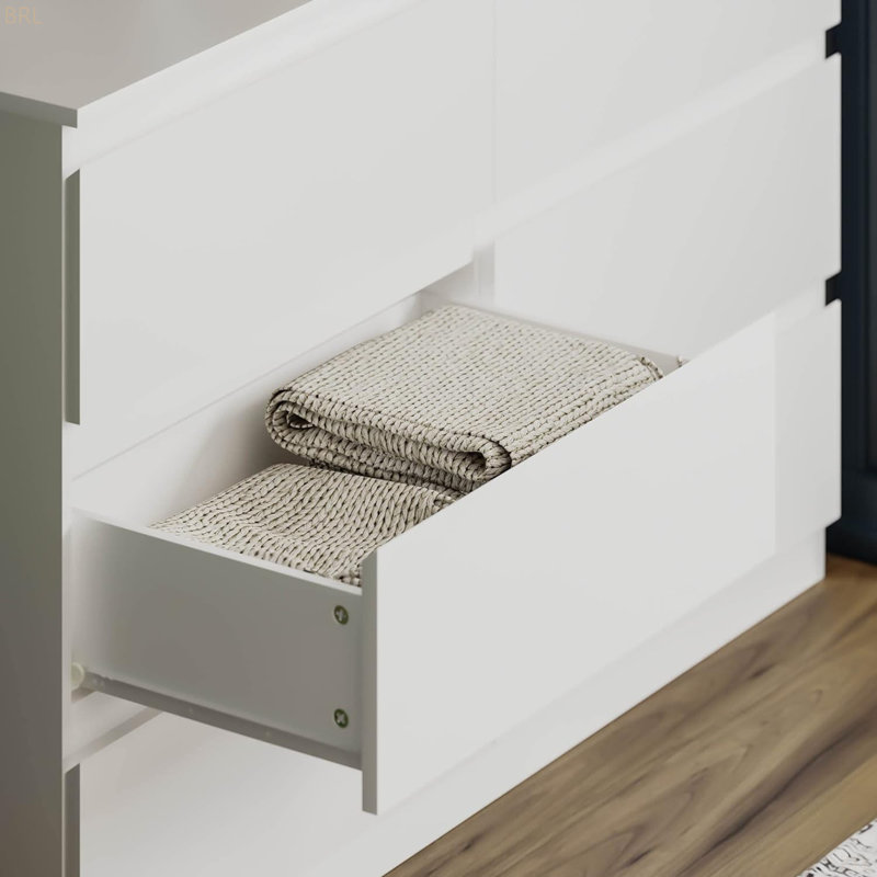 Commode double 6 tiroirs pour le couloir de la chambre à coucher, blanc