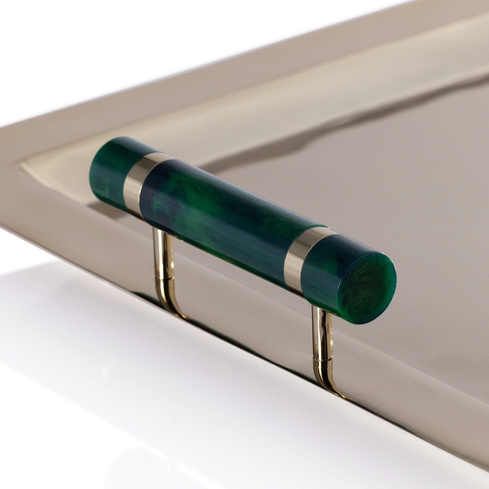 Gomez Stainless Steel Serving Tray, Gold w/ Green Accent