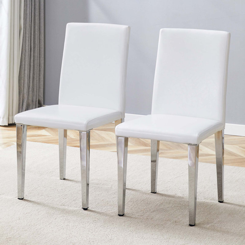 Chaises de salle à manger en lin, 2, Argent argent, Blanc