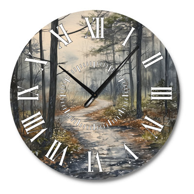 Rainy Day Forest Path - Rustic Metal Wall Clock