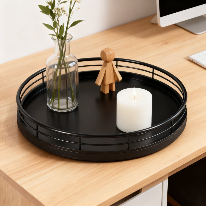 Wood Rotating Turntable Tray For Bathroom Vanity, Kitchen Countertop, And Office Desk Organizer, Black