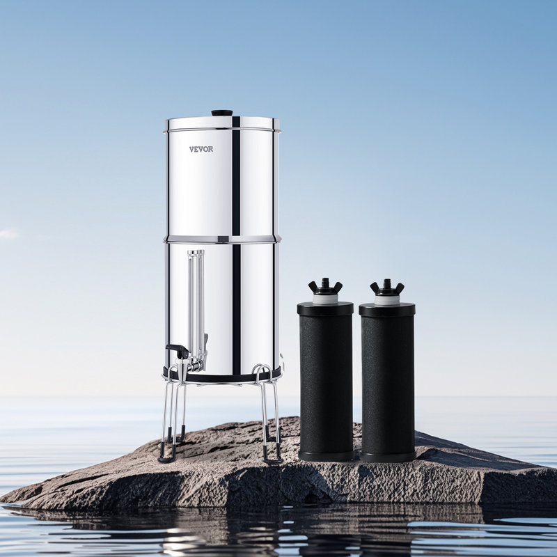 2.25G Gravity-fed Water Filter Countertop System Stainless Steel 2 Filters